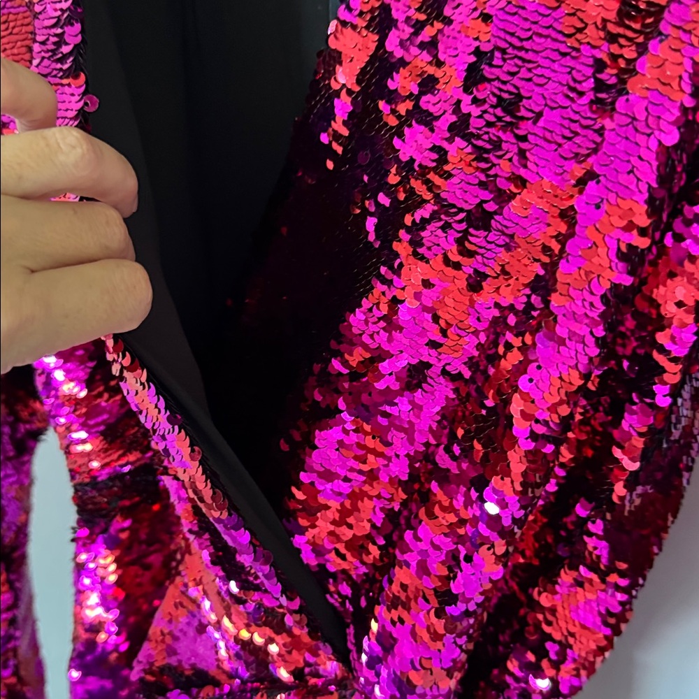The Kooples Pink and Black Sequin Long Sleeve Dress - Picture 5 of 8